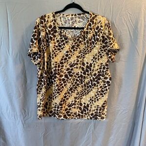 Roaman's Brown and Gold Animal Print Short Sleeve Tee